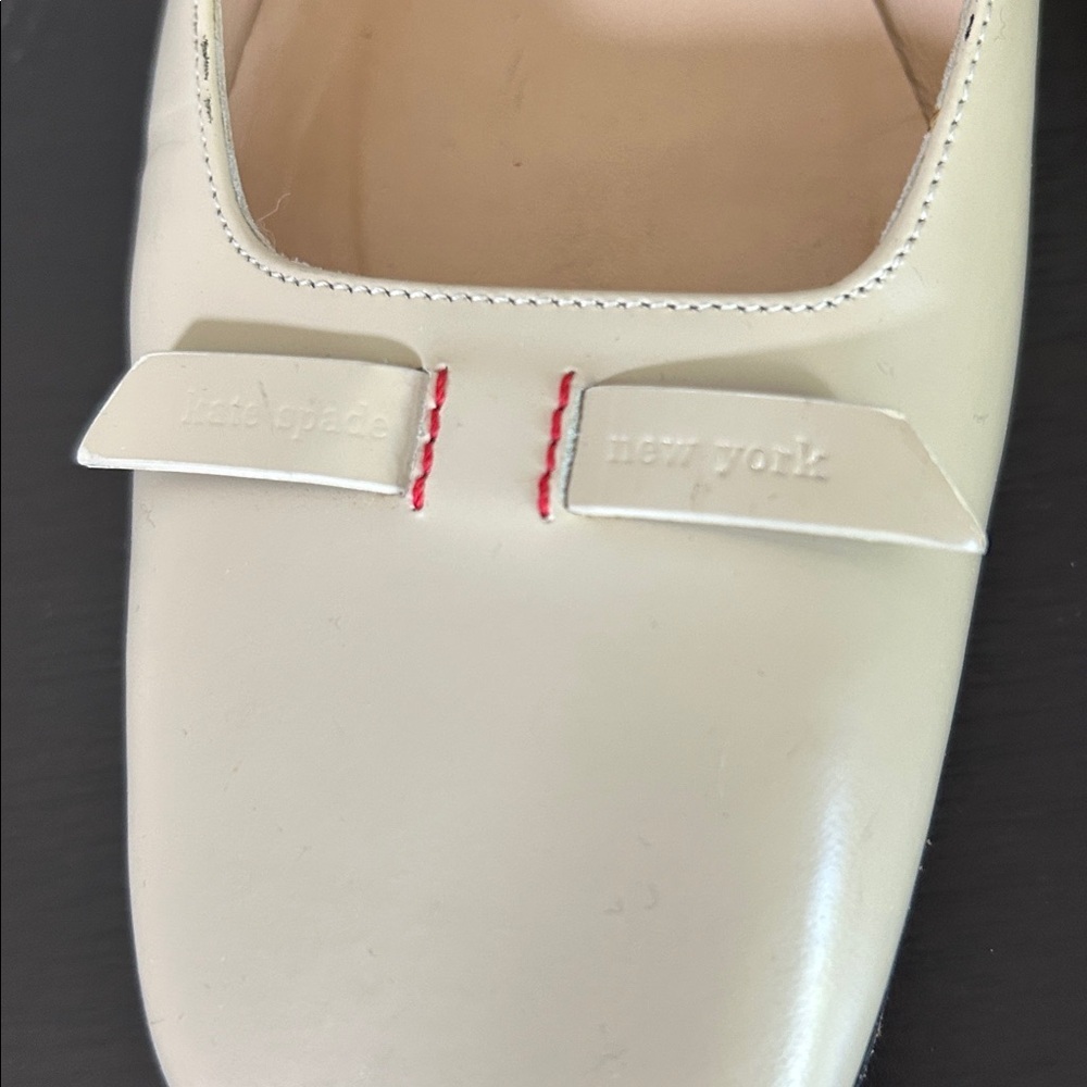 Kate Spade Slingback Heel Tan Bow Square Toe Logo Leather Made in Italy Sz 8 - Picture 10 of 10